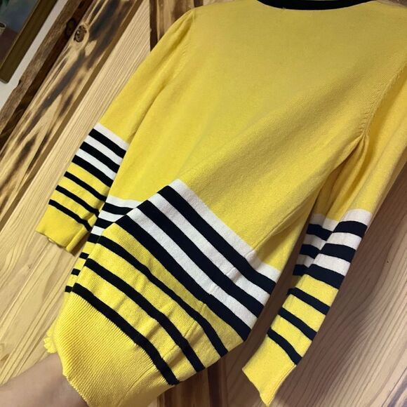 NY&Co Bumble Bee Stripe Cardigan Yellow M - Picture 3 of 6